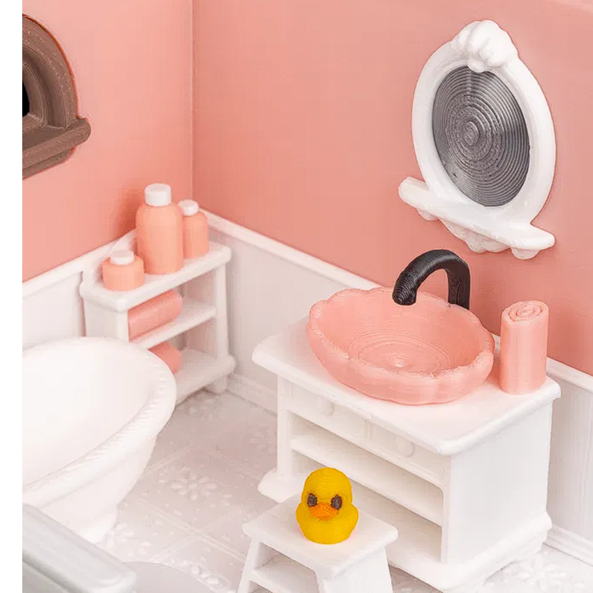 Mini Bathroom Room Diorama – Tiny Bathroom Scene – Decorative Miniature for Desk & Shelf