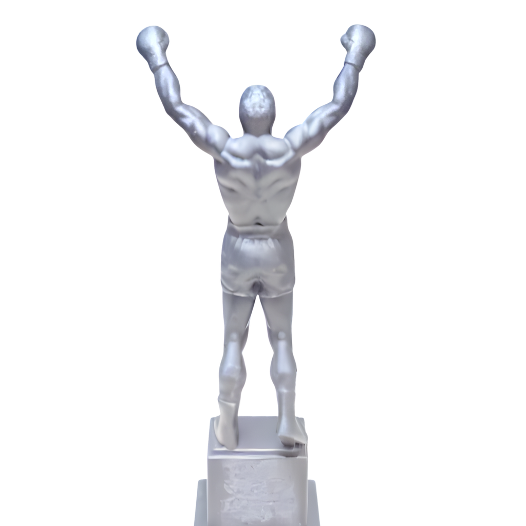 3D Printed Boxing Champion Statue 6 Inch – White Resin Sports Trophy Decor – Victory Pose Figure