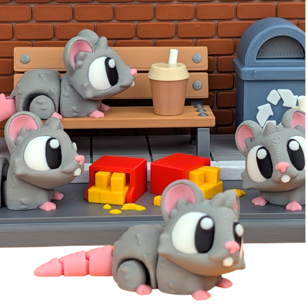 2 Pack Cute 3D Printed Mouse Figurines – Desk Decor Mini Animal Statues – Gray & Pink – Random Colors