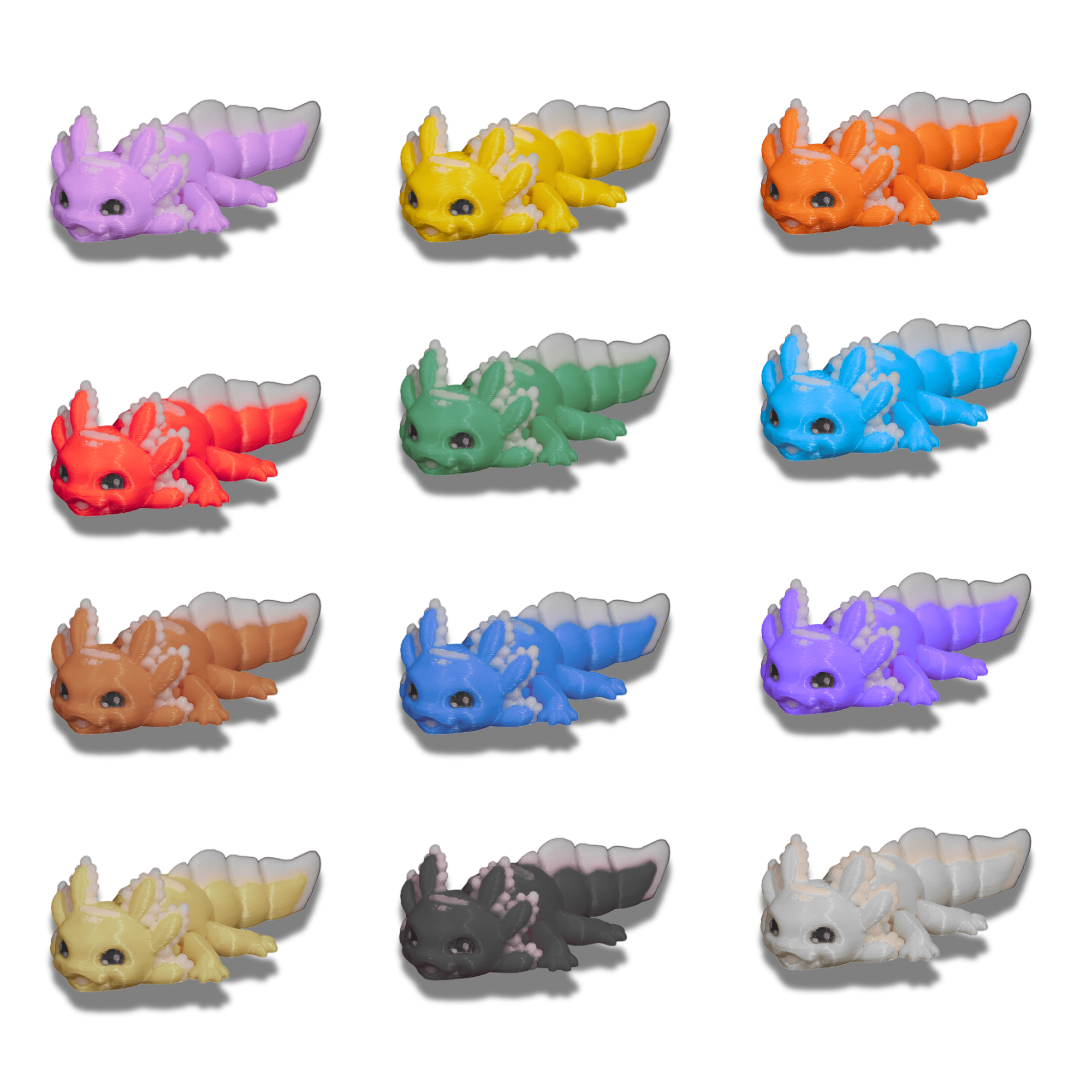 3D Printed Figurine Set (12 pcs) – Desk Decor – Solid Color