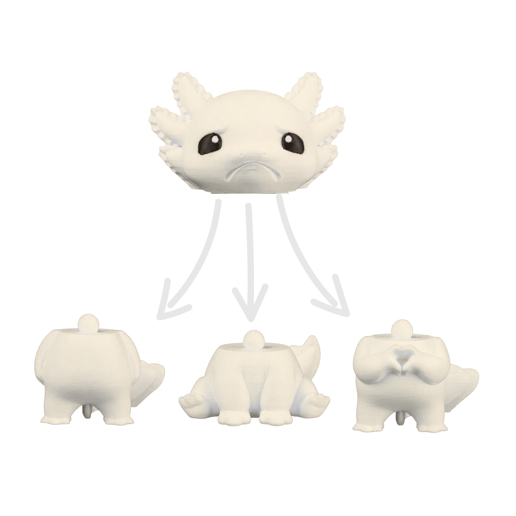 BuildInk™ DIY Axolotl Figure Kit – Interchangeable Heads & Bodies – 3D Printed Collectible Toy – Paintable Model