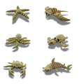 BuildInk Articulated Skeleton Sea Creature Set – 6pc 3D Printed Ocean Animal Bundle – Shark, Crab, Turtle, Octopus, Starfish & Stingray Style Figures