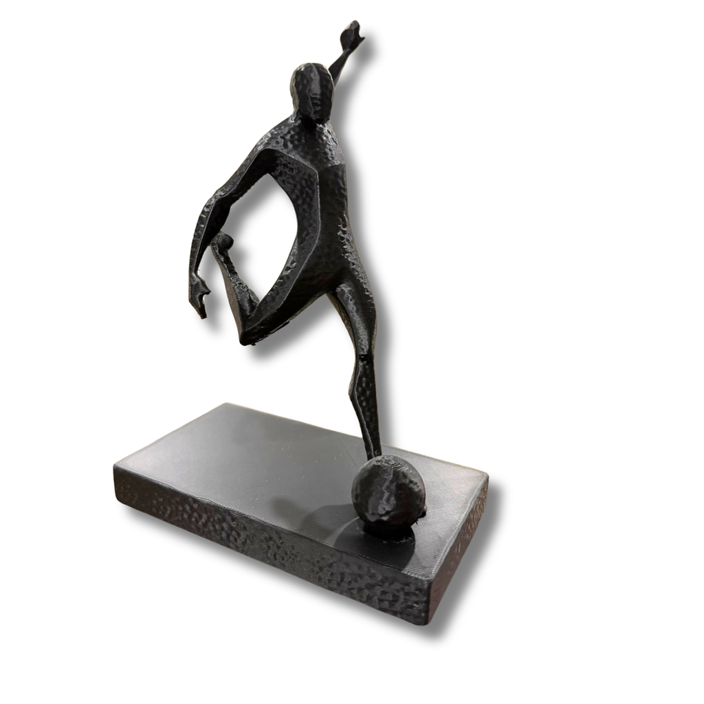 Abstract Soccer Player Statue Modern Football Desk Decor 3D Printed Black Art