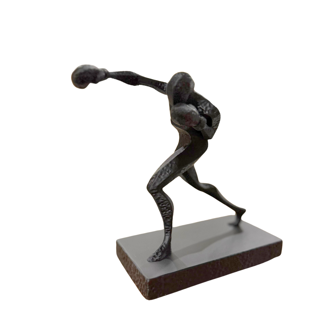 BuildInk™ Abstract Boxer Figurine, Modern Boxing Sculpture for Home and Office Decor, 3D Printed Tabletop Display Statue, Black