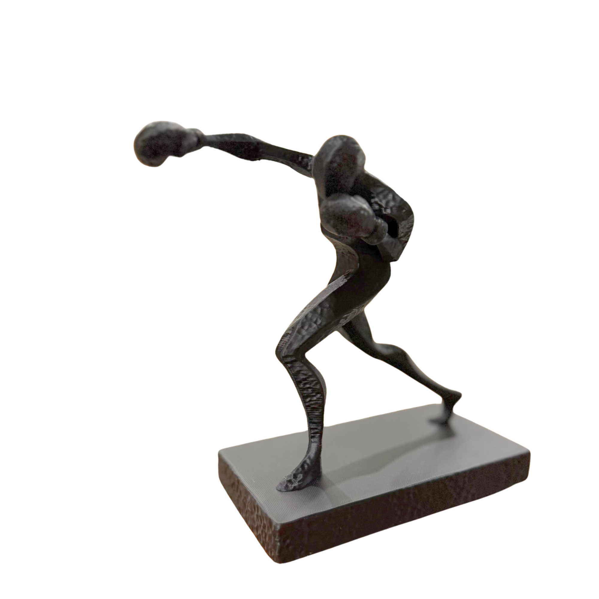 BuildInk™ Abstract Boxer Figurine, Modern Boxing Sculpture for Home and Office Decor, 3D Printed Tabletop Display Statue, Black