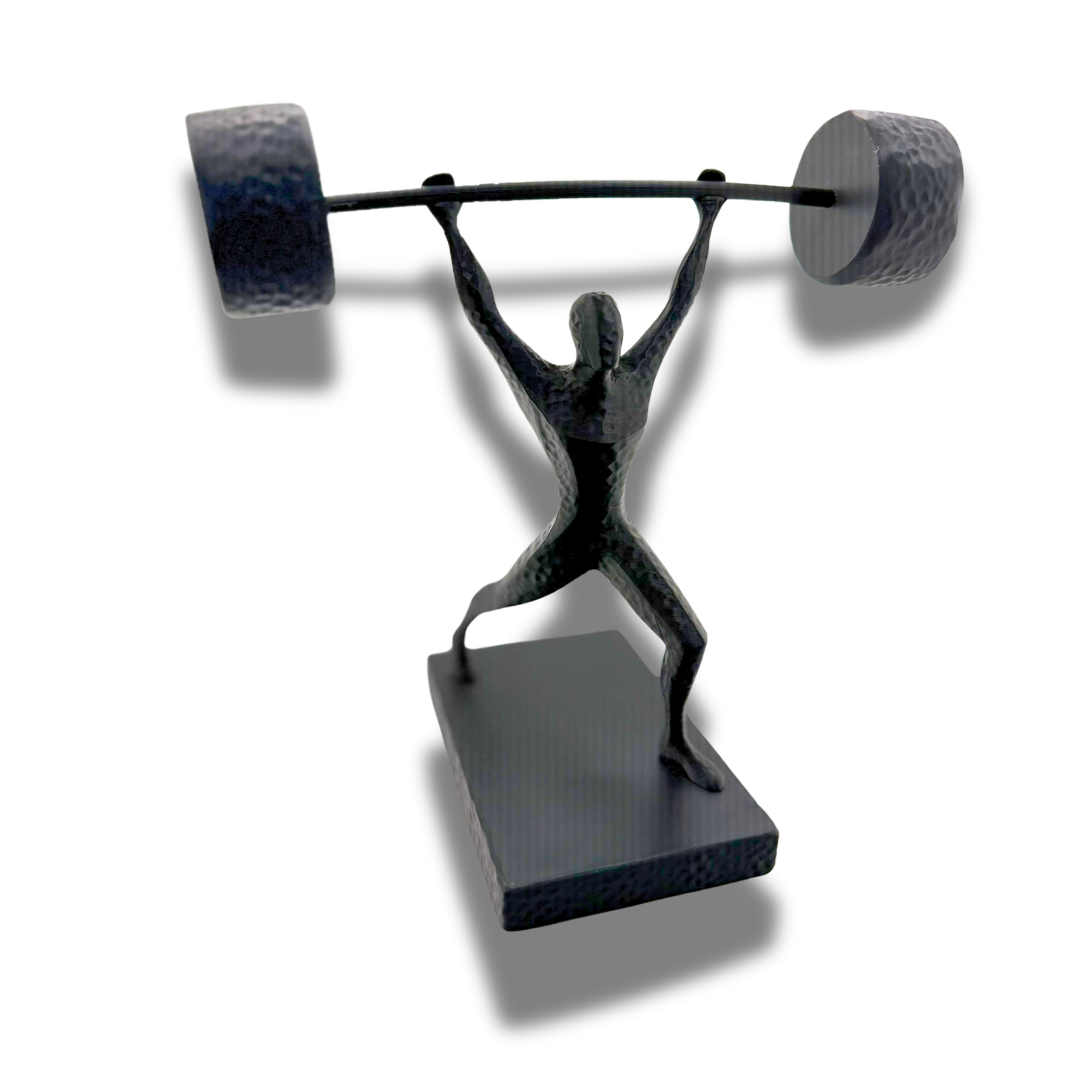Weightlifter Silhouette Statue Matte Black Barbell Figurine Gym Decor Trophy