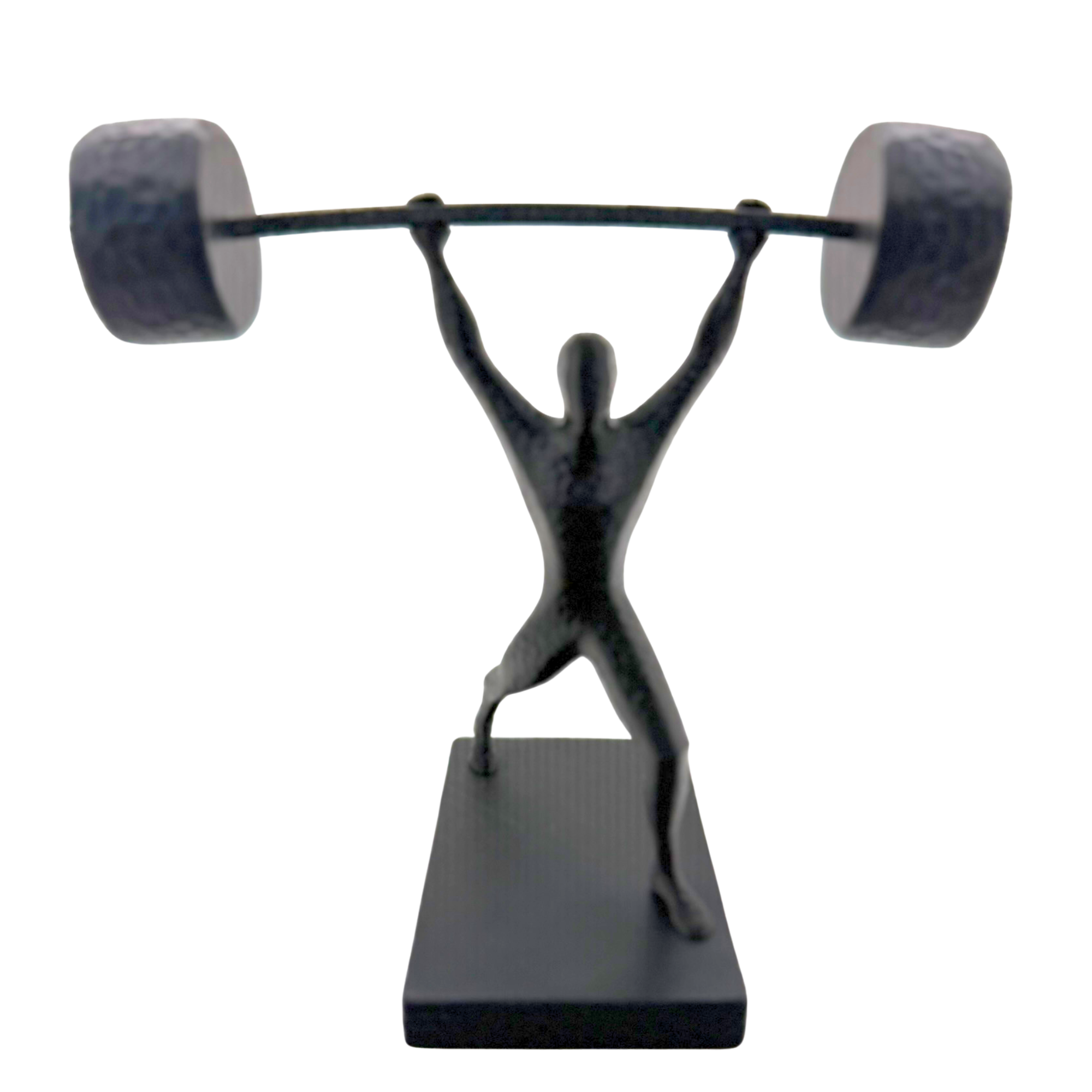 Weightlifter Silhouette Statue Matte Black Barbell Figurine Gym Decor Trophy
