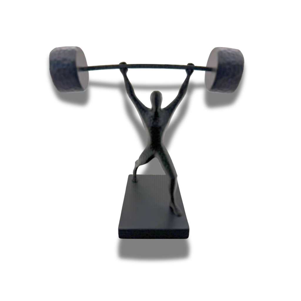 Weightlifter Silhouette Statue Matte Black Barbell Figurine Gym Decor Trophy