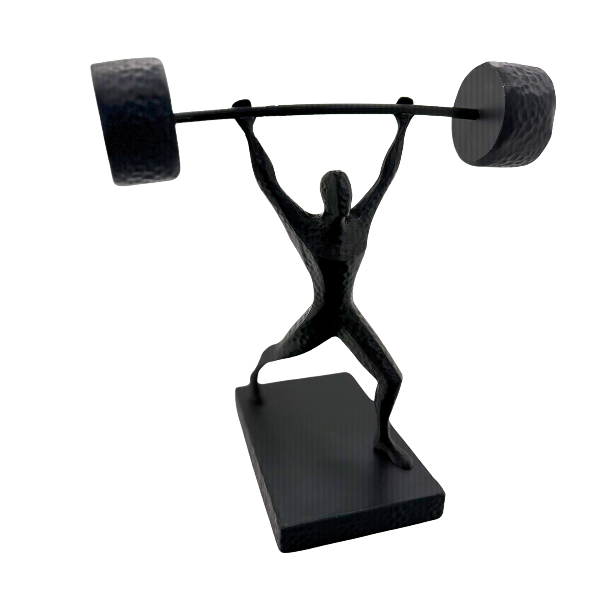 Weightlifter Silhouette Statue Matte Black Barbell Figurine Gym Decor Trophy