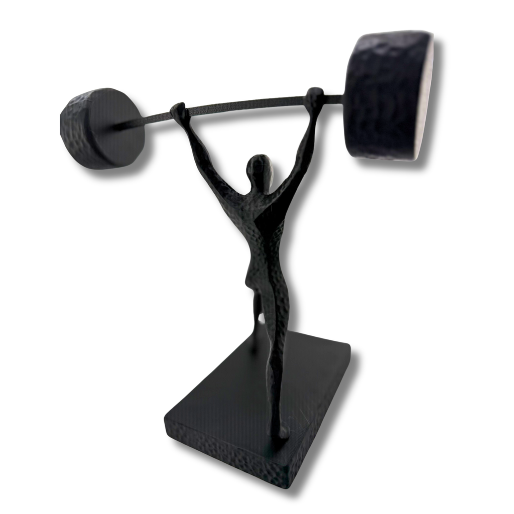 Weightlifter Silhouette Statue Matte Black Barbell Figurine Gym Decor Trophy