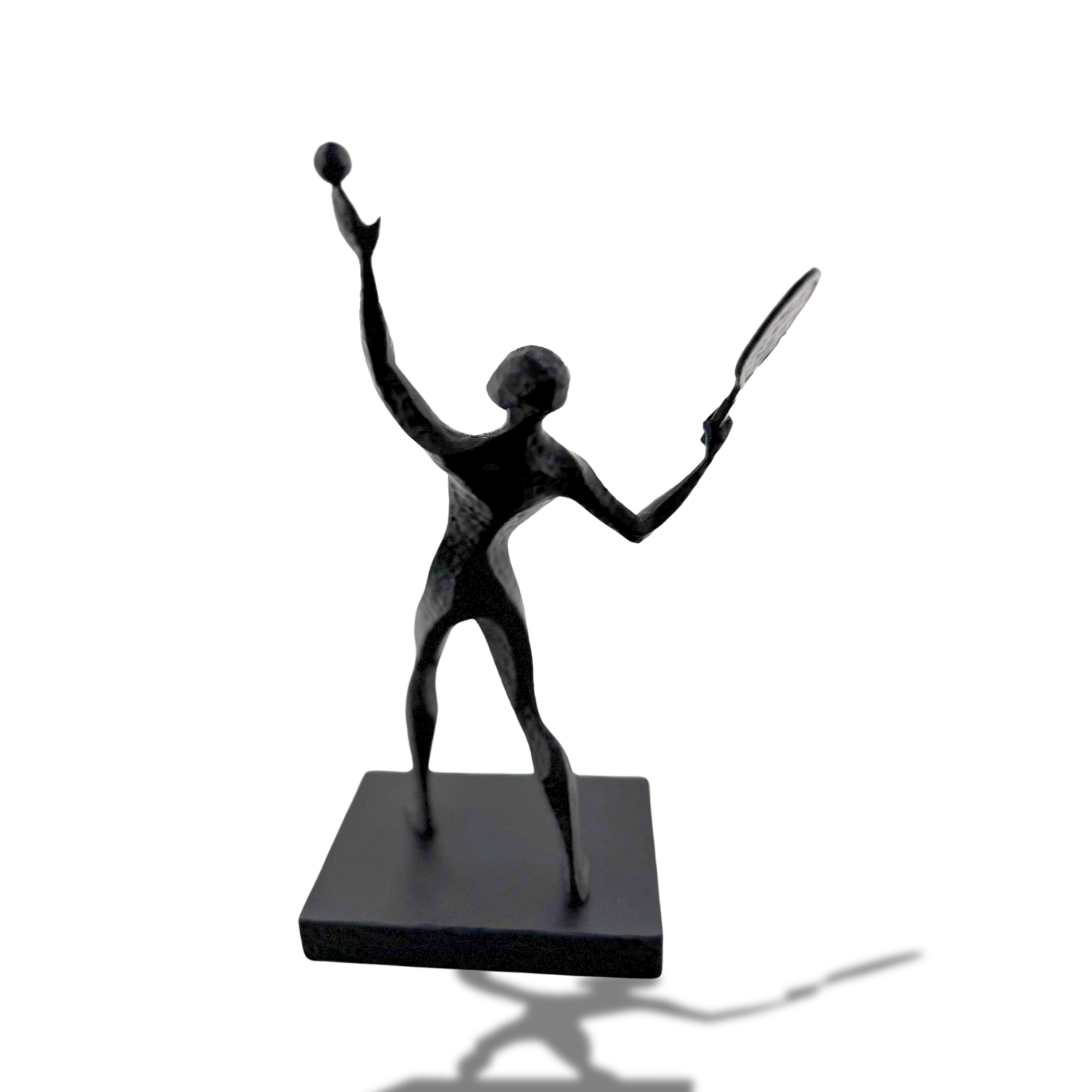 Tennis Player Silhouette Statue – Matte Black Racket Figurine Decor / Trophy