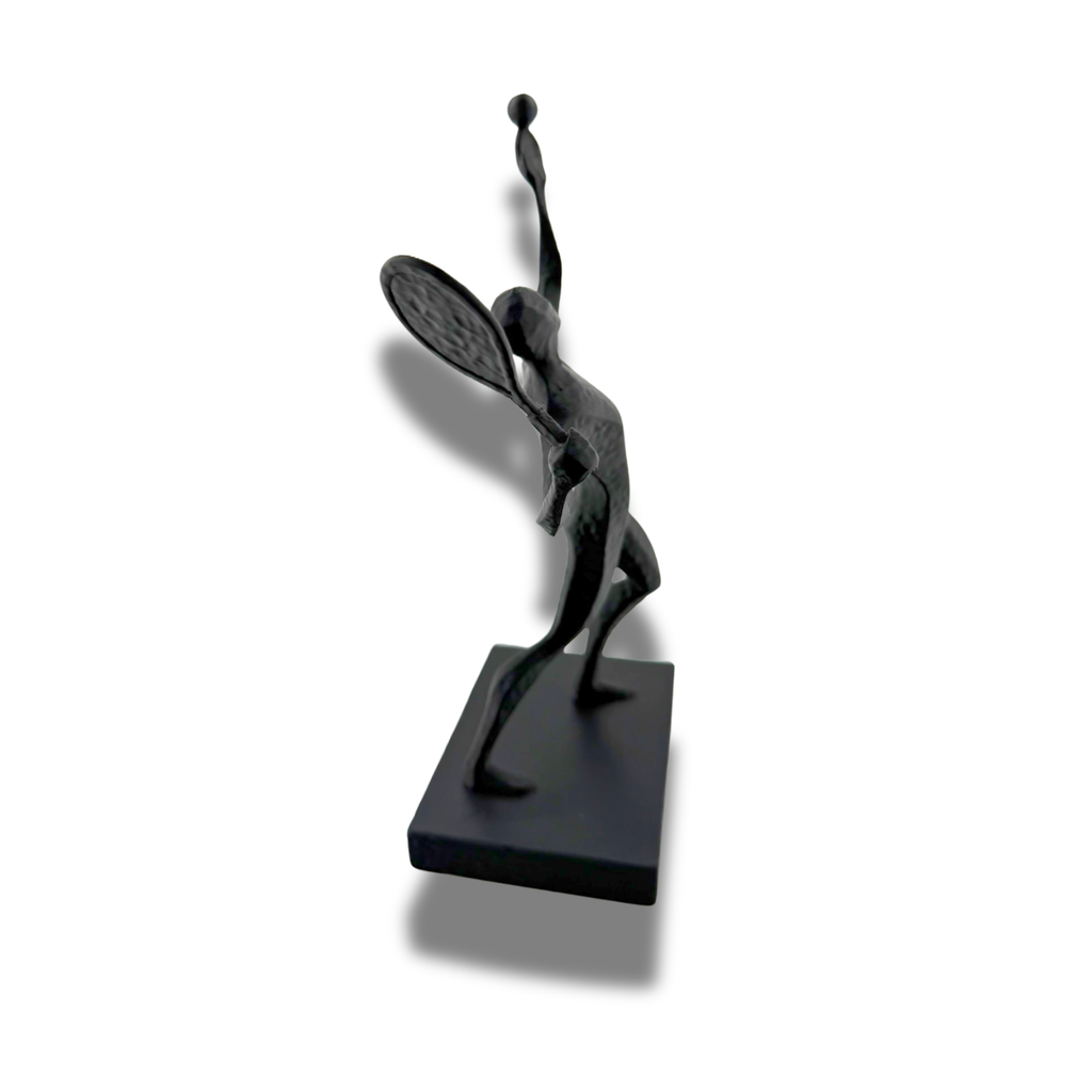 Tennis Player Silhouette Statue – Matte Black Racket Figurine Decor / Trophy