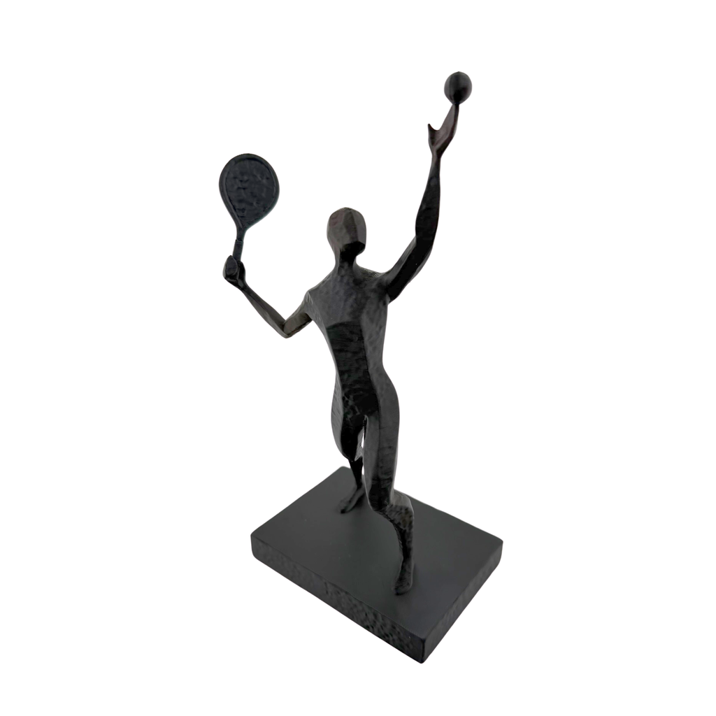 Tennis Player Silhouette Statue – Matte Black Racket Figurine Decor / Trophy