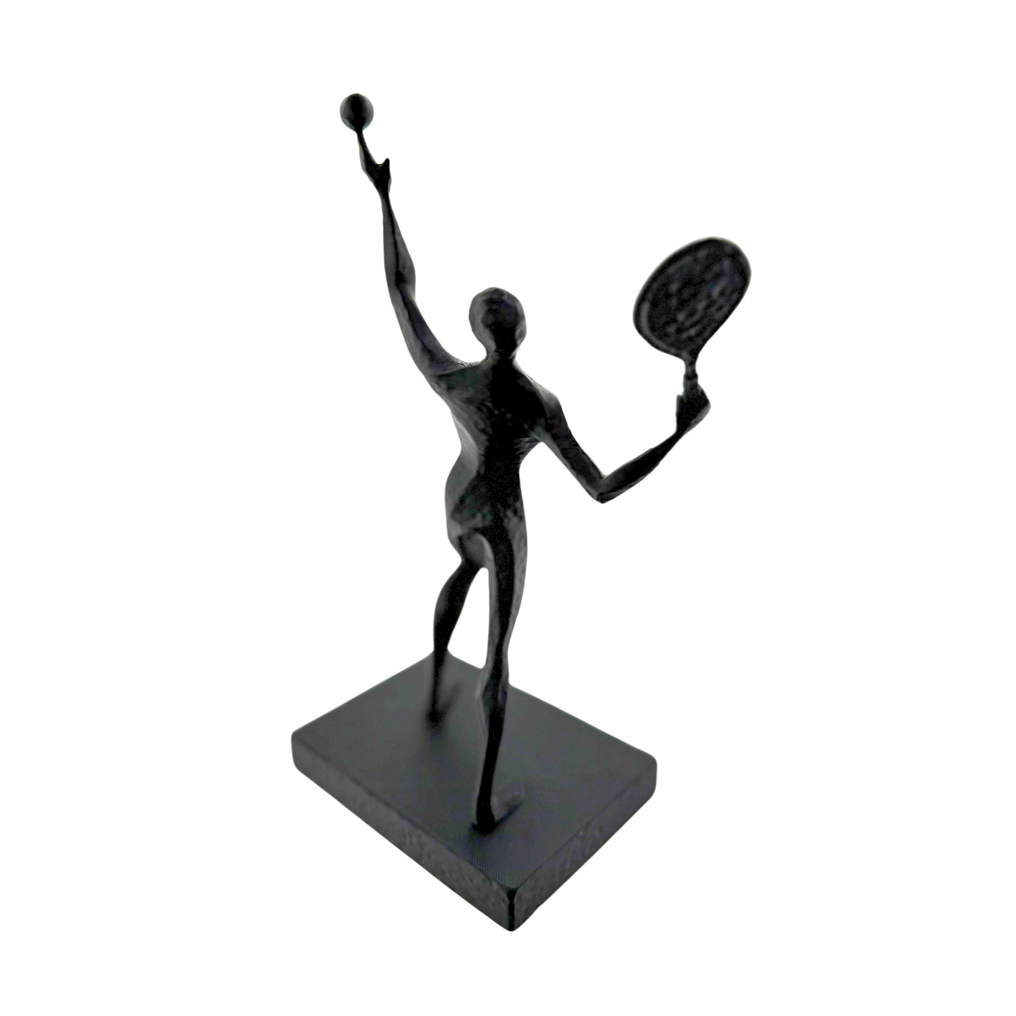 Tennis Player Silhouette Statue – Matte Black Racket Figurine Decor / Trophy