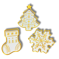 Christmas Trinket Tray Set of 3 – 3D Printed White & Gold Tree, Stocking & Snowflake