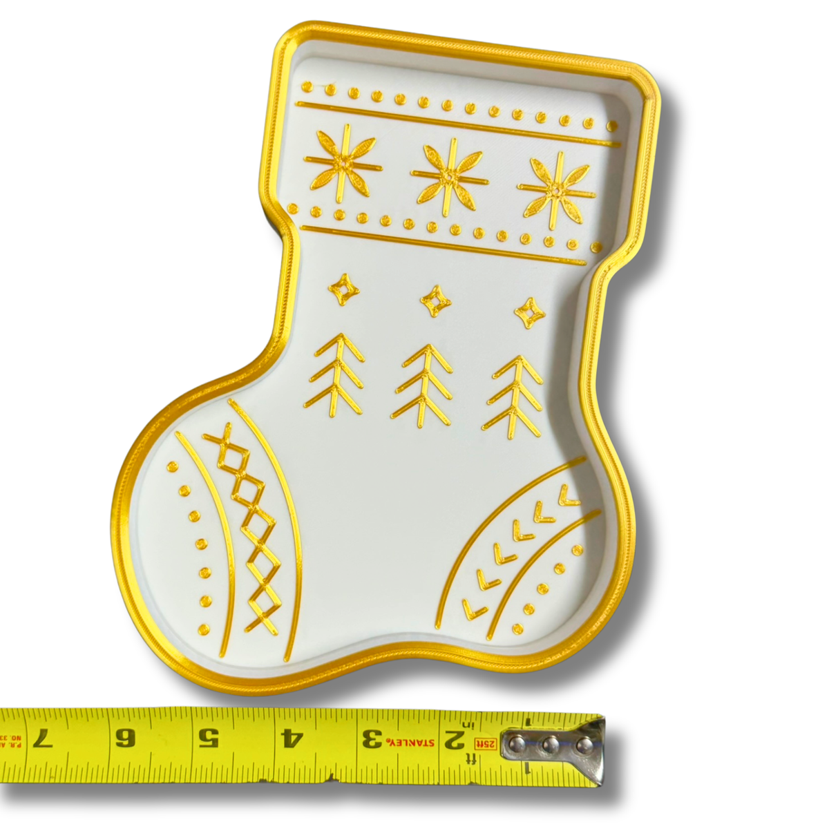 Christmas Trinket Tray Set of 3 – 3D Printed White & Gold Tree, Stocking & Snowflake