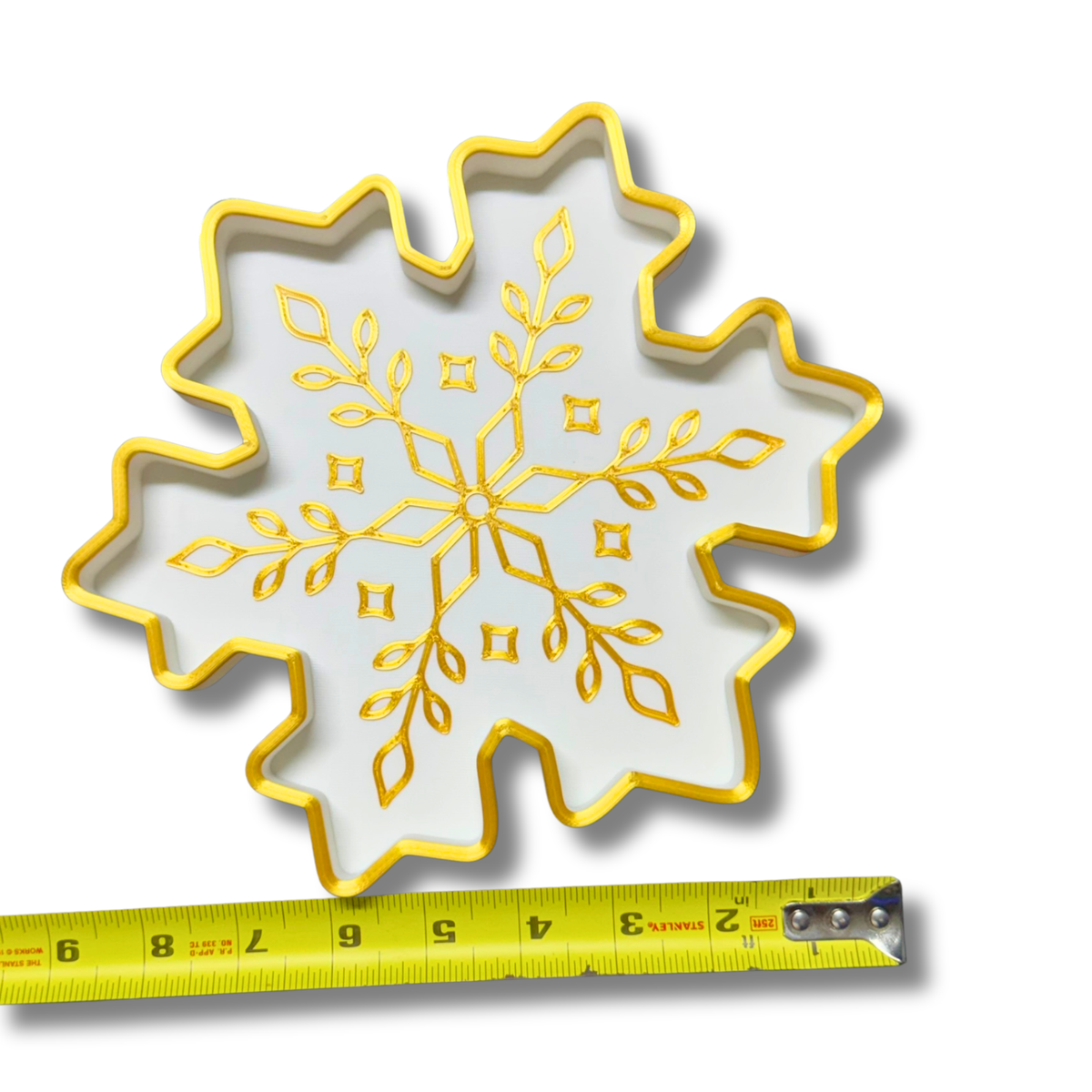 Christmas Trinket Tray Set of 3 – 3D Printed White & Gold Tree, Stocking & Snowflake