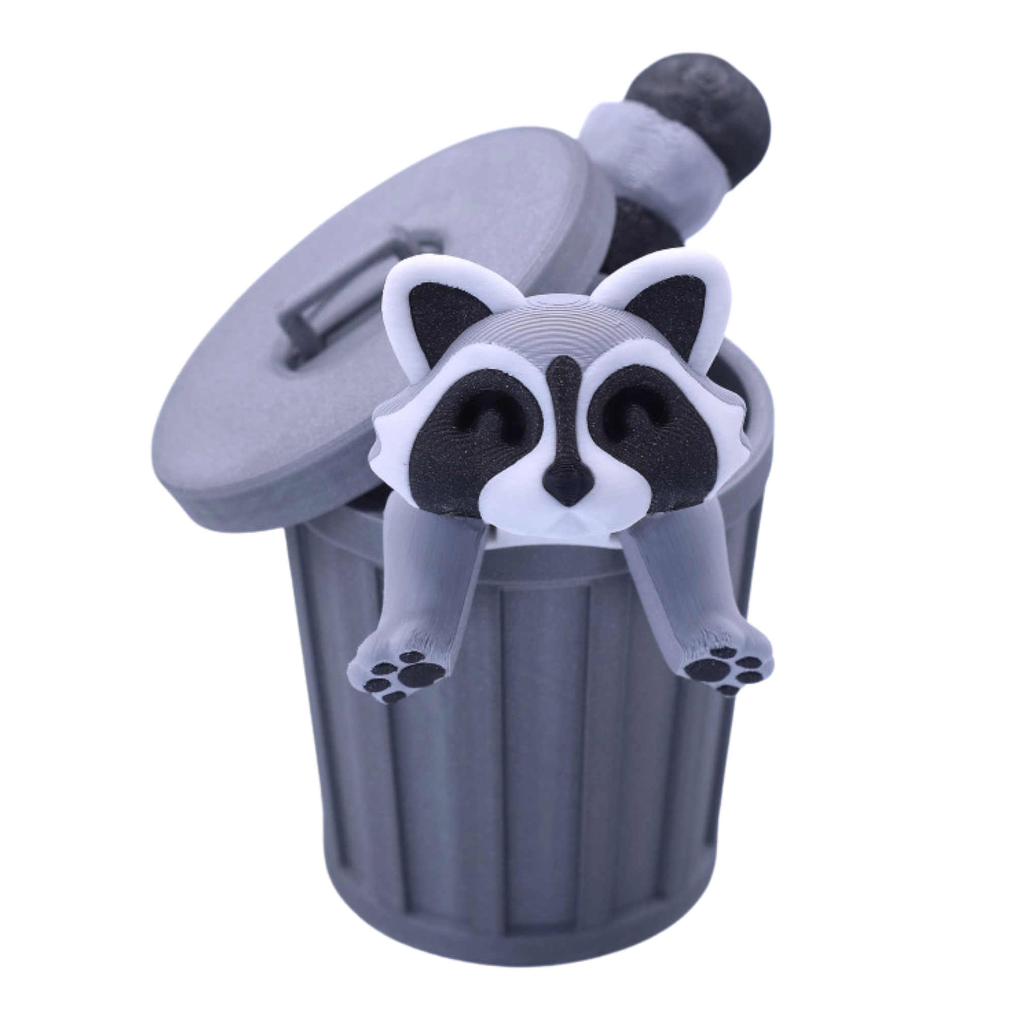 Mini Trash Can with Articulated Raccoon – 3D Printed Decorative Desk Bin – Fun Movable Trash Panda Collectible – BuildInk (Small - 2.5" Trash Can, 4.3" Raccoon)