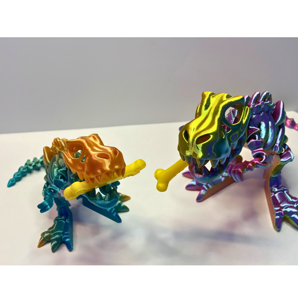 3D Printed Articulated T-Rex Skeleton – 10" & 8" – Multicolor or Solid Options