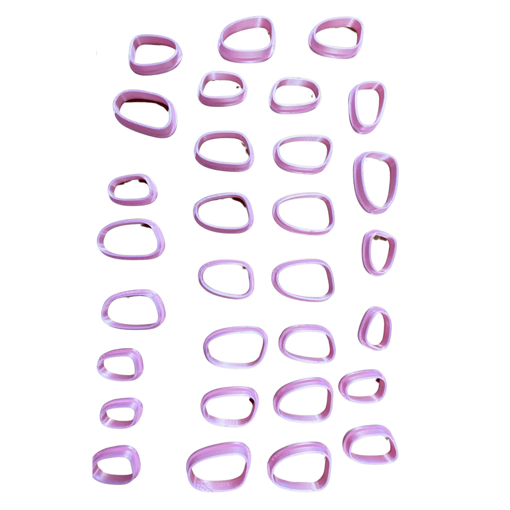 Pebble Drop Clay Cutter – 80 Piece Polymer Clay Cutter Set – Organic Shape Cutters – Pink & White – Jewelry & DIY Tools