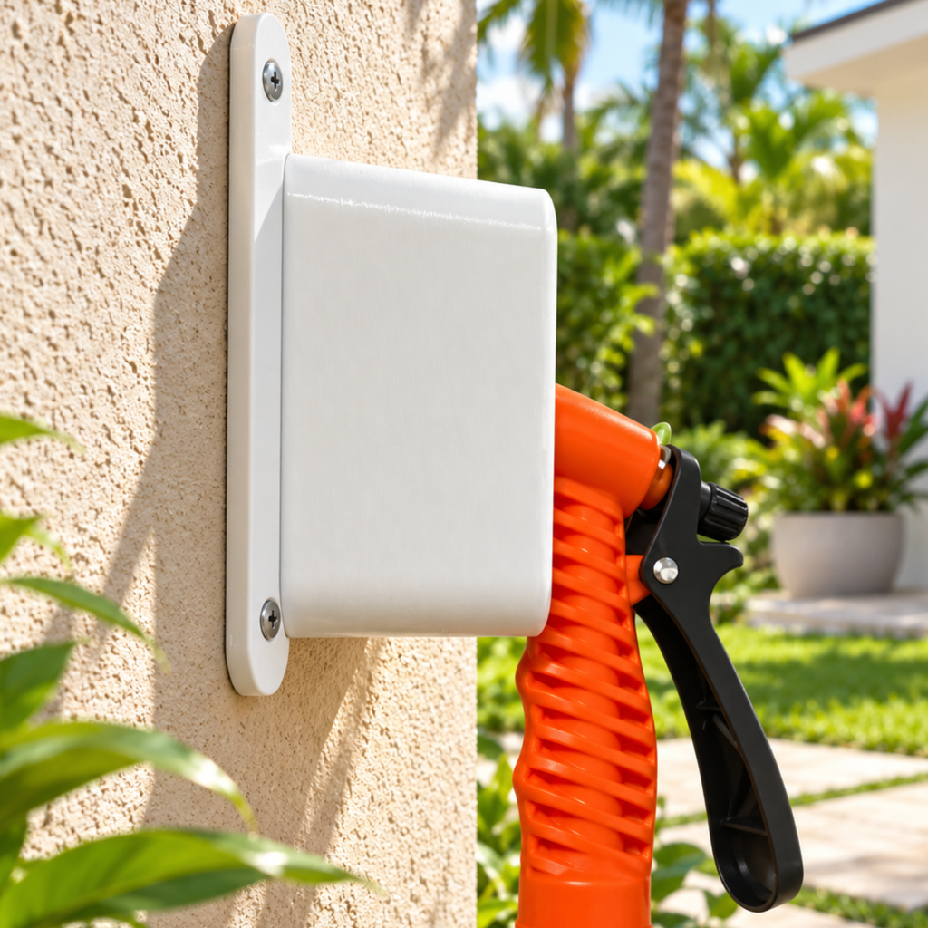 Garden Hose Nozzle Holder Wall Mount 3D Printed Outdoor Sprayer Rack