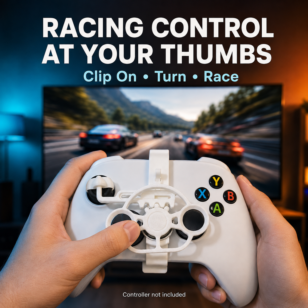Mini Steering Wheel Attachment for Xbox Controller – 3D Printed Clip-On Racing Simulator Add-On – Compatible with Xbox Series X|S