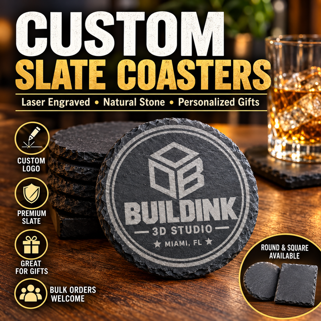 Custom Engraved Slate Coasters – Personalized Business Logo, Round or Square